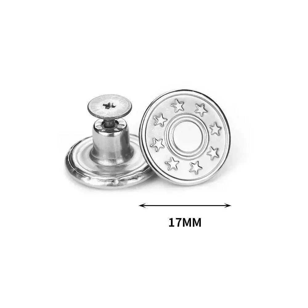 17mm metal jeans replacement button with star design, no-sew screw style, OurLum.com