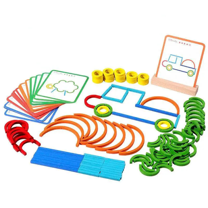 Wooden Creative Sticks Rings Puzzle Educational Toy Set