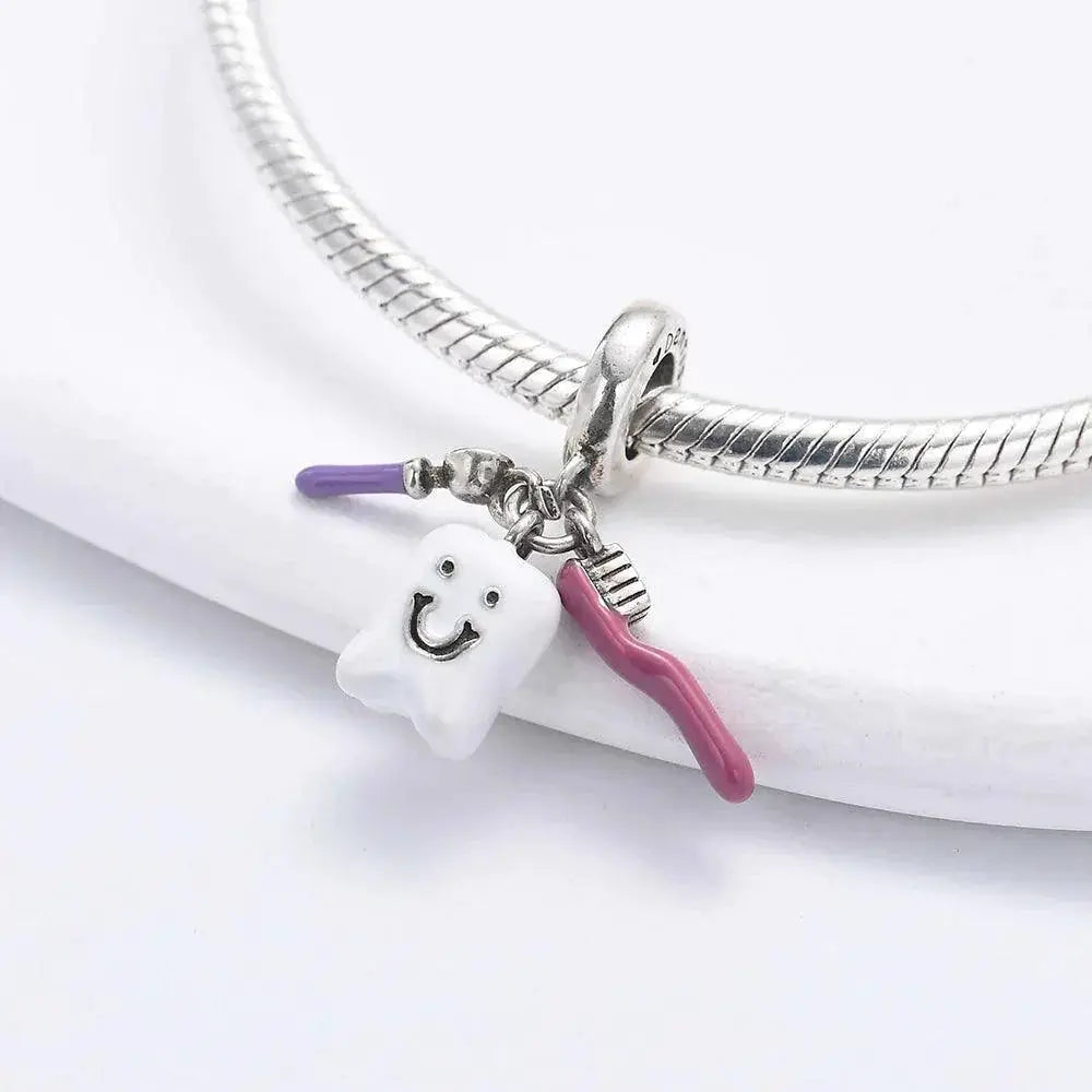 Whimsical Dental Charm Pendant Sterling Silver Bracelet Jewelry