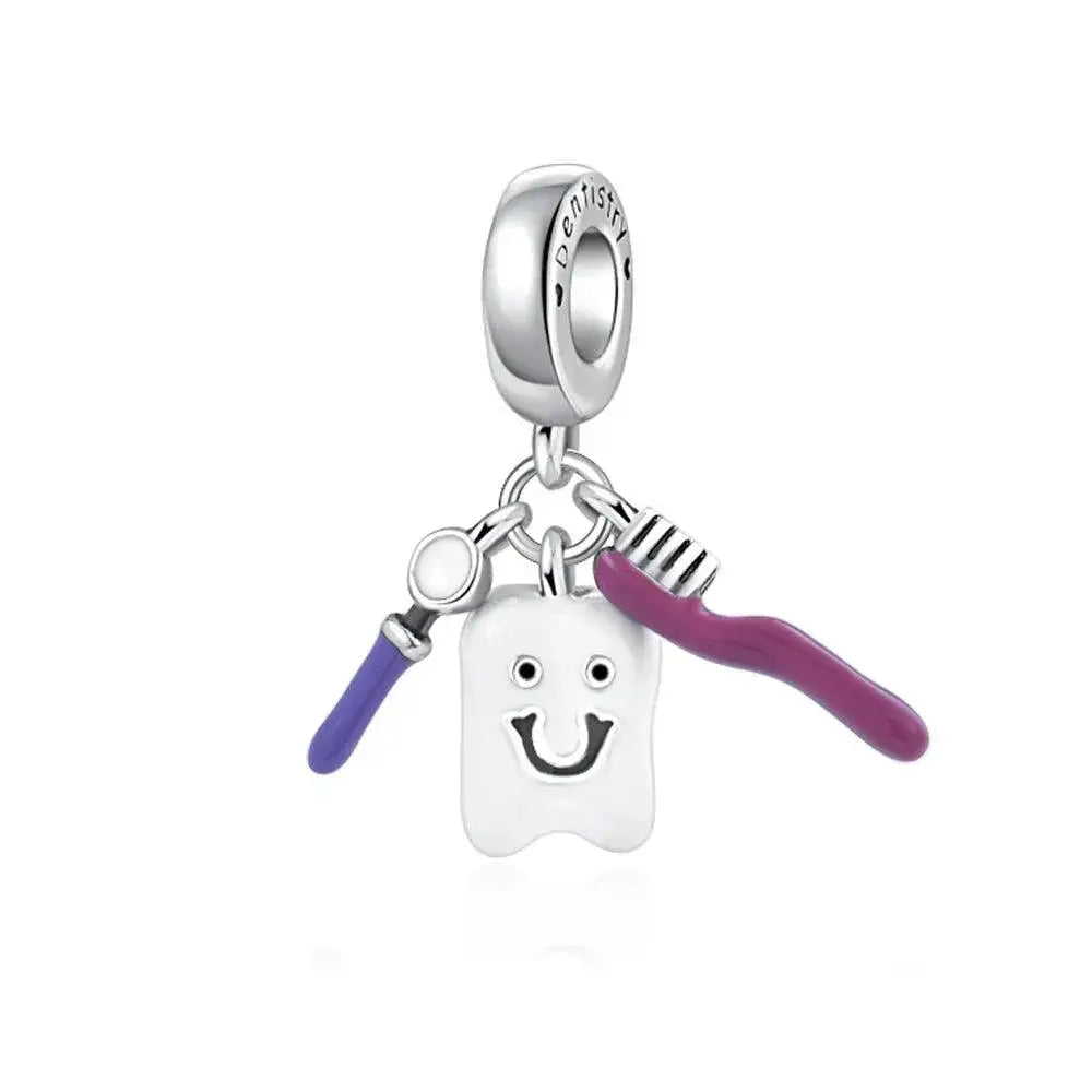 Whimsical Dental Charm Pendant Sterling Silver Bracelet Jewelry