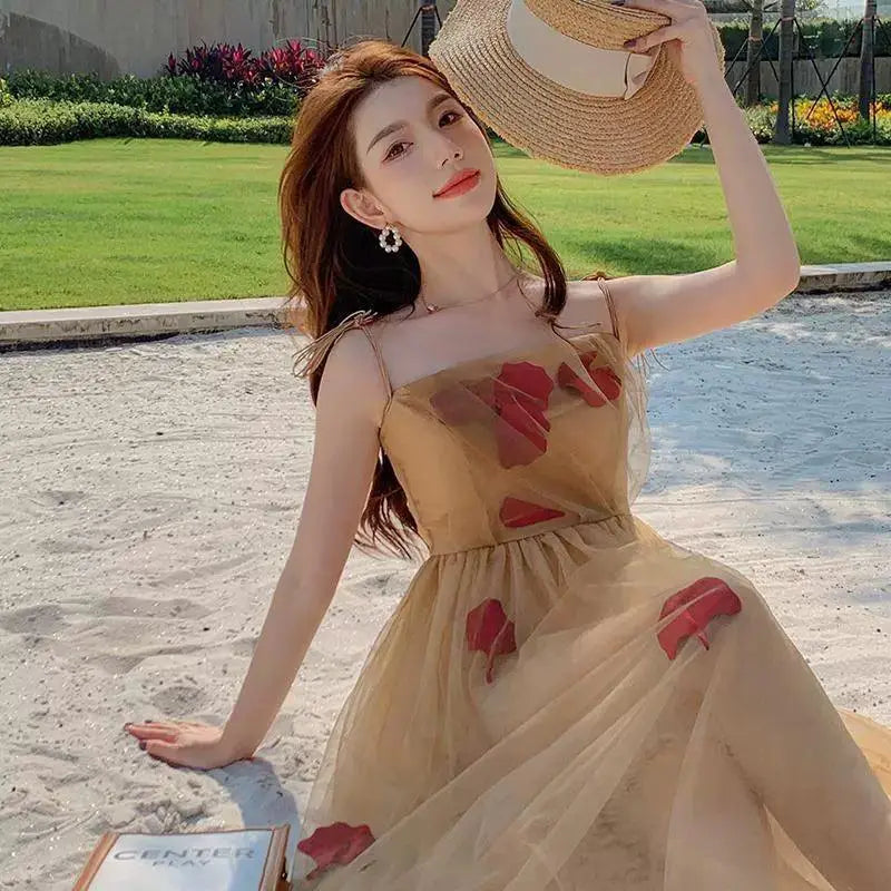 Chic Retro Mesh Beach Dress With Princess Collar Elegance