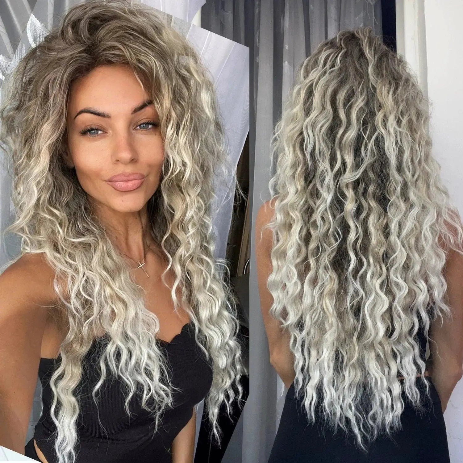 Blonde Ombre Voluminous Curls Wig For Women Hairpiece