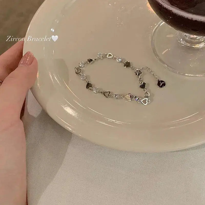 Radiant Heart Chain Bracelet Y2K Zircon Womens Jewelry