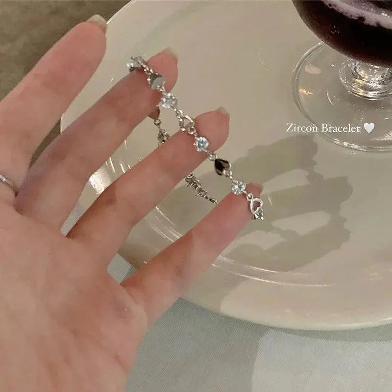 Radiant Heart Chain Bracelet Y2K Zircon Womens Jewelry