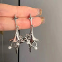 Liquid Silver Geometric Clip Earrings Y2K Punk Accessory