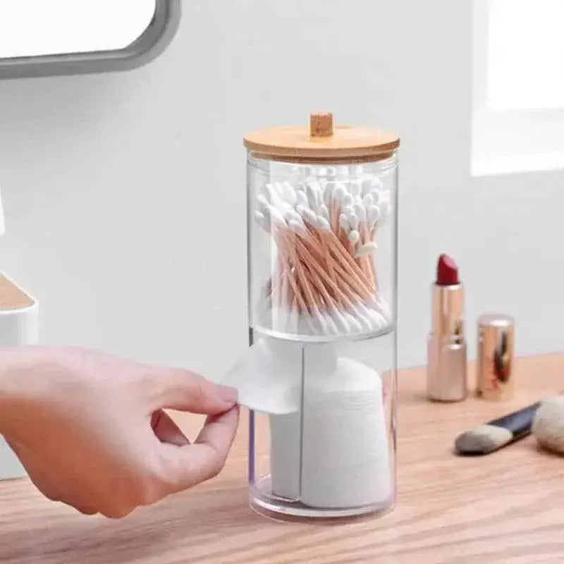Acrylic Cotton Pad And Swab Holder With Bamboo Lid Organizer