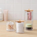 Acrylic Cotton Pad And Swab Holder With Bamboo Lid Organizer