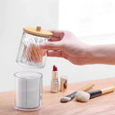 Acrylic Cotton Pad And Swab Holder With Bamboo Lid Organizer