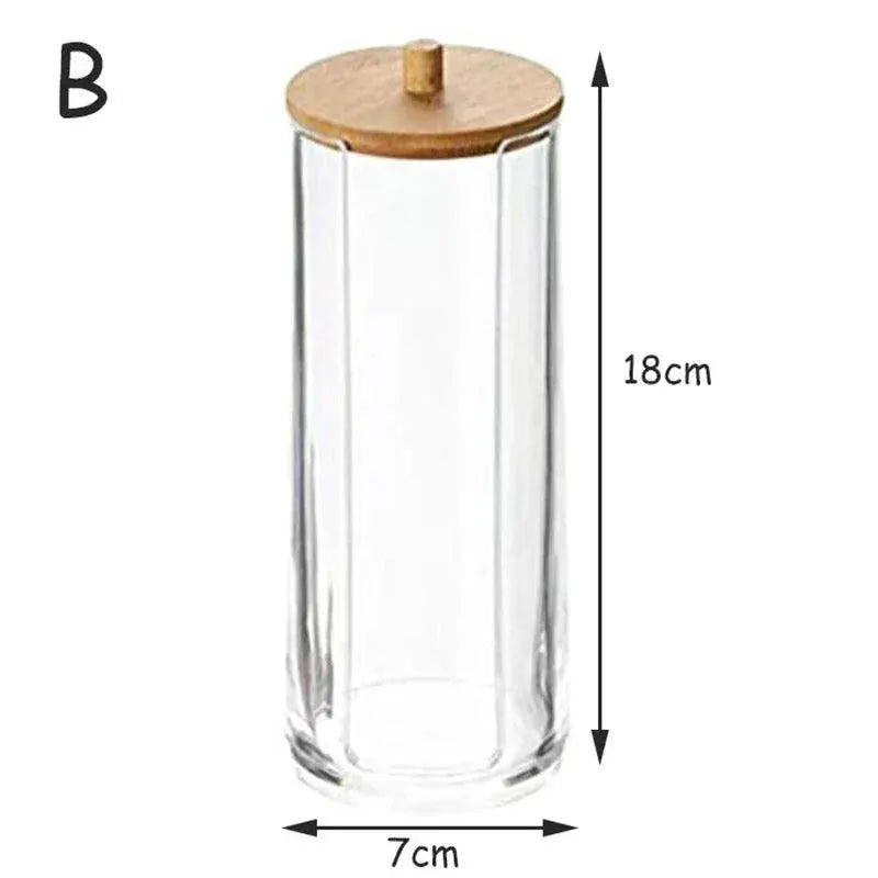Acrylic Cotton Pad And Swab Holder With Bamboo Lid Organizer
