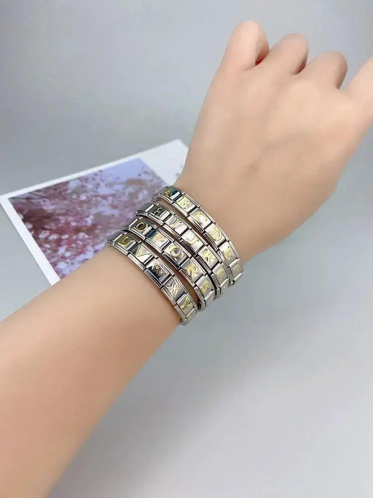 Stainless Steel Letter Charm Bracelet Kit Custom Jewelry