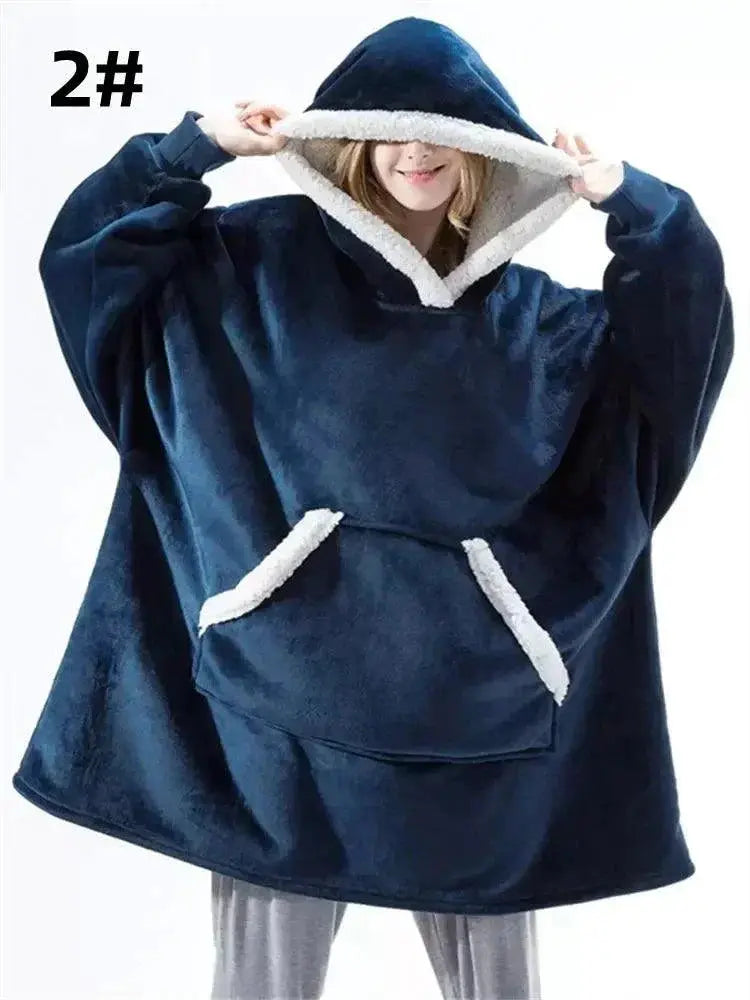Winter Cozy Fleece Hoodie With Pockets For Oversized Style