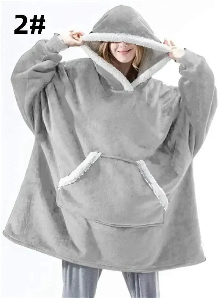 Winter Cozy Fleece Hoodie With Pockets For Oversized Style