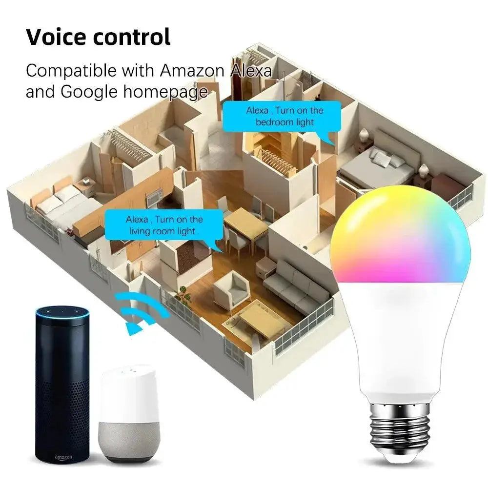 Smart Dimmable LED Bulb WiFi RGBCW Light Control Alexa Home