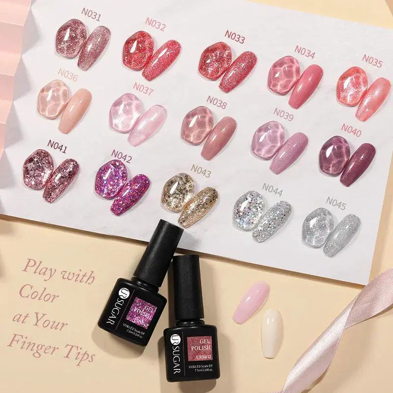Pink Glitter Sequin Gel Polish Stylish Sparkling Nails