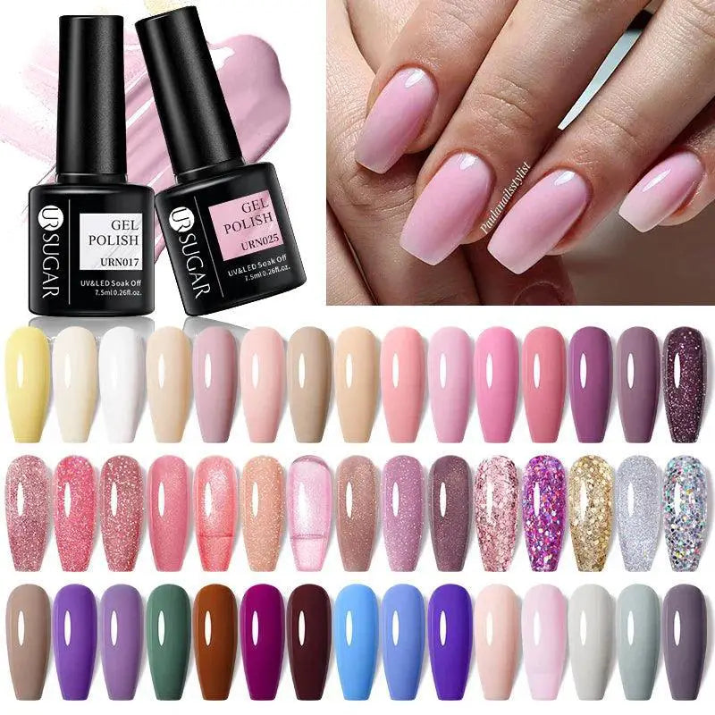 Pink Glitter Sequin Gel Polish Stylish Sparkling Nails