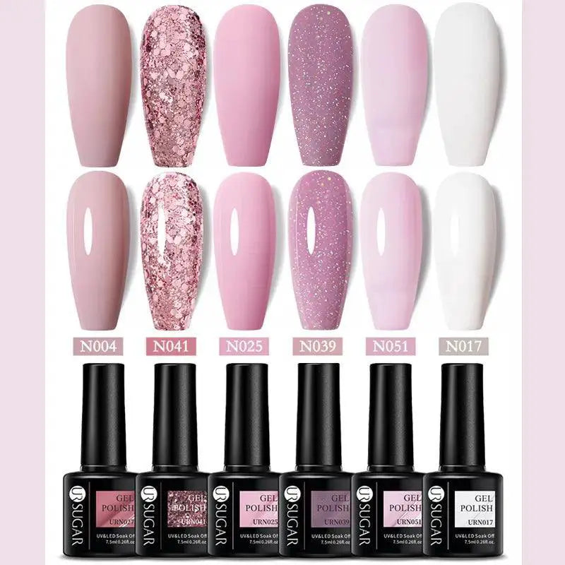 Pink Glitter Sequin Gel Polish Stylish Sparkling Nails