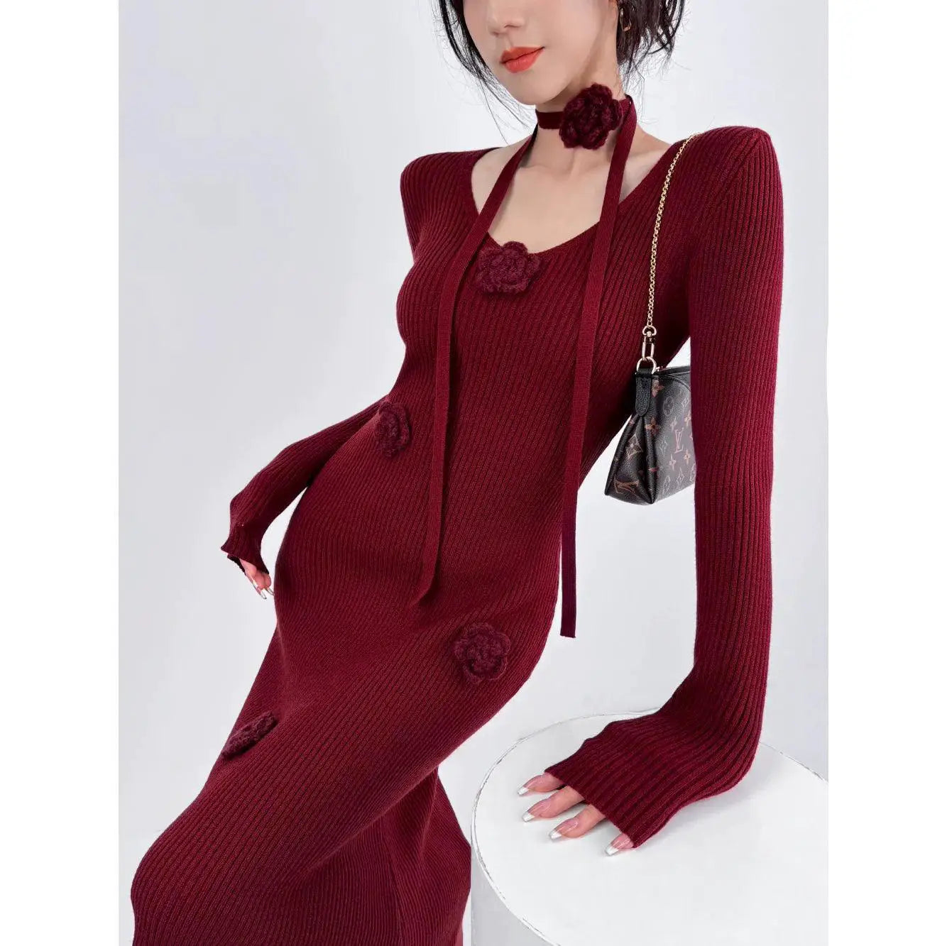 Double French Retro Knit Dress Timeless Elegance And Style