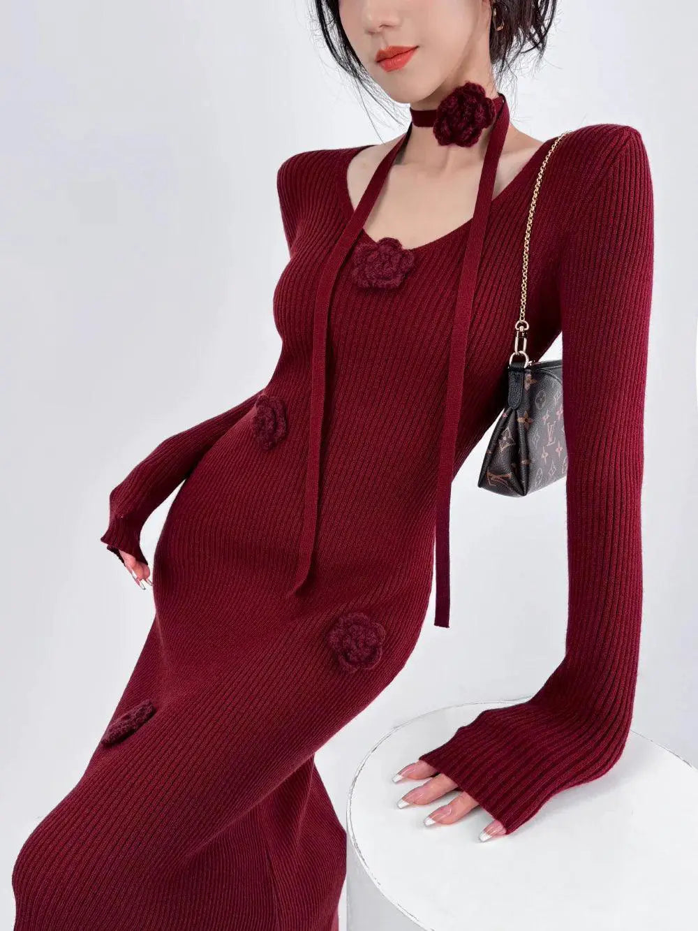 Double French Retro Knit Dress Timeless Elegance And Style
