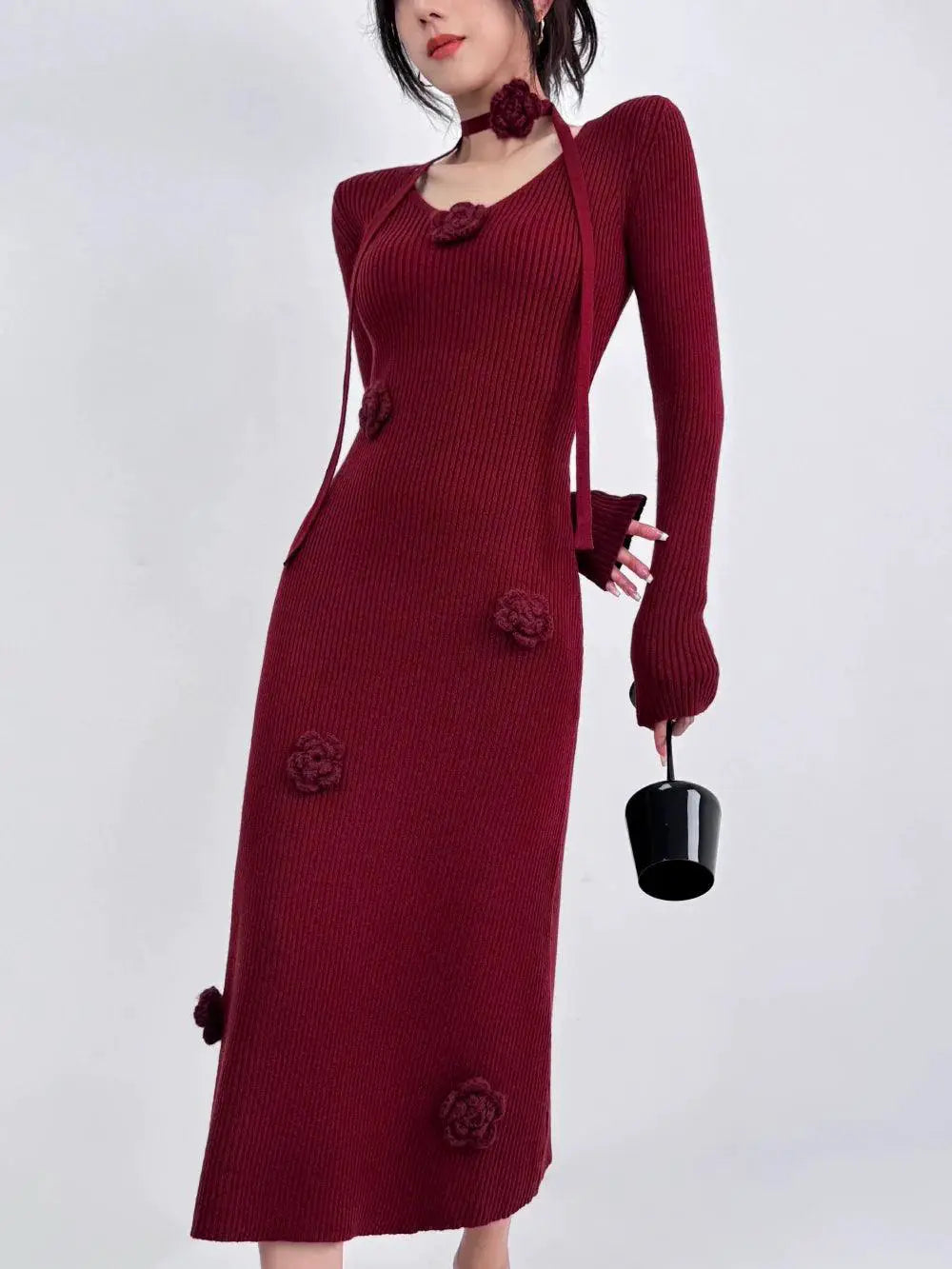 Double French Retro Knit Dress Timeless Elegance And Style