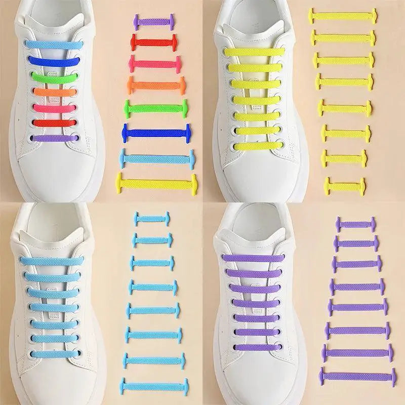 Silicone Shoelaces Lazy Elastic Lace Set 12 Colors