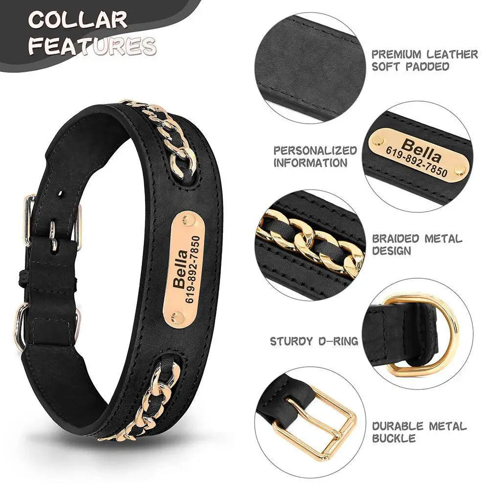 Luxury Leather Dog Collar Personalized Safety for Dogs
