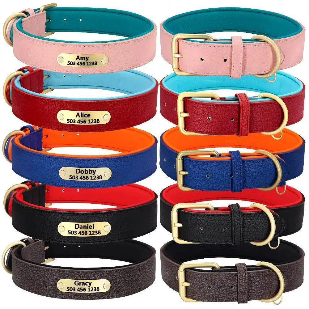 Personalized Leather Dog Collar With Engraved ID Tag