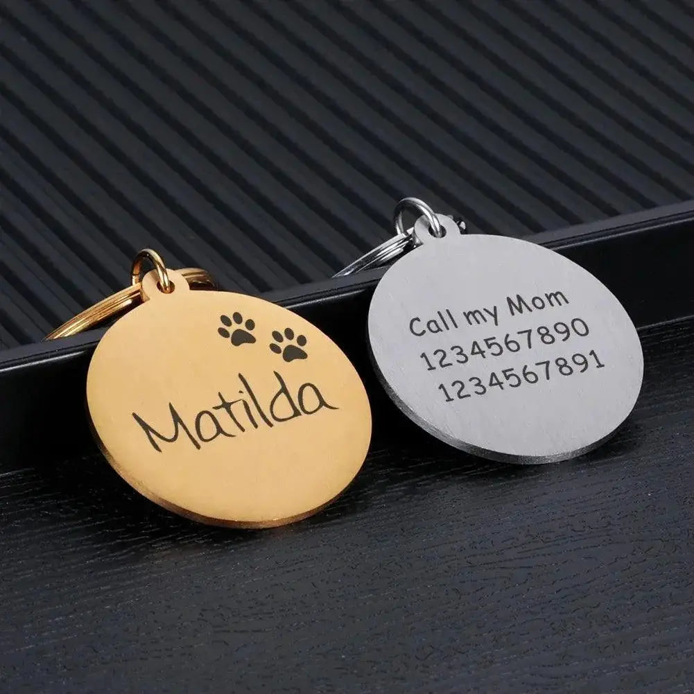 Custom Engraved Stainless Steel Pet ID Tag Paw Pendant