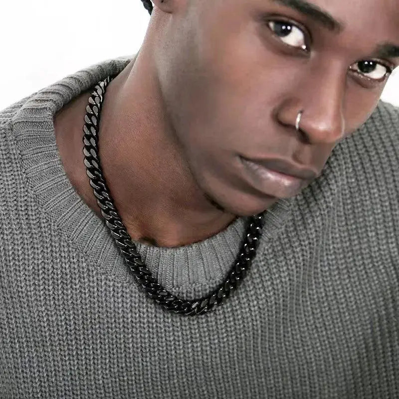 Punk Stainless Steel Curb Chain Necklaces Black Gold Chokers