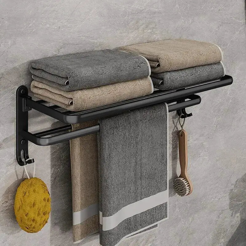 Matte Black Double Bar Towel Holder Wall Mount Organizer
