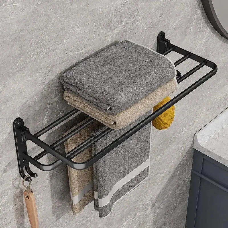Matte Black Double Bar Towel Holder Wall Mount Organizer