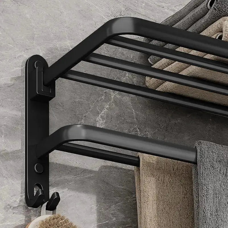 Matte Black Double Bar Towel Holder Wall Mount Organizer