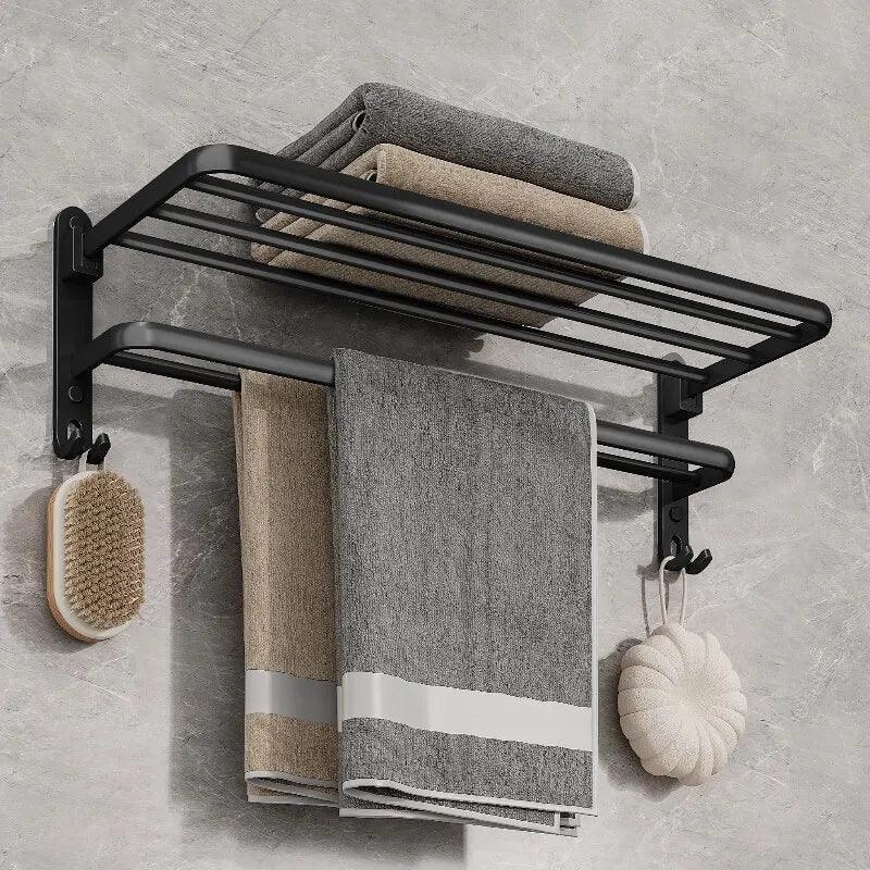 Matte Black Double Bar Towel Holder Wall Mount Organizer