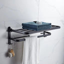Matte Black Double Bar Towel Holder Wall Mount Organizer