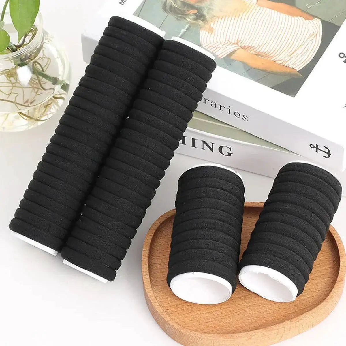 Black Hair Ties Set Elastic Ponytail Scrunchies for Women