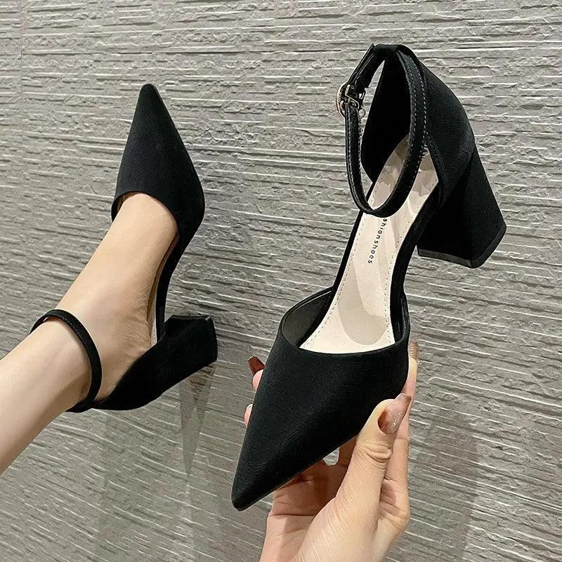 Chunky Heel Black Women Shoes French Winter Style 2022