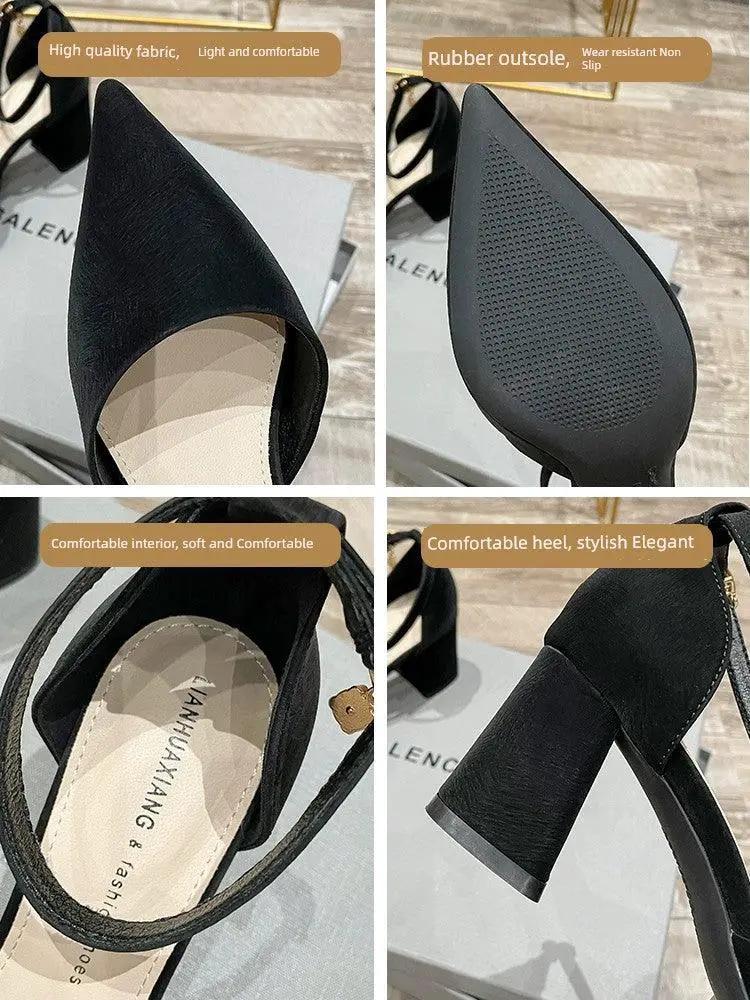 Chunky Heel Black Women Shoes French Winter Style 2022