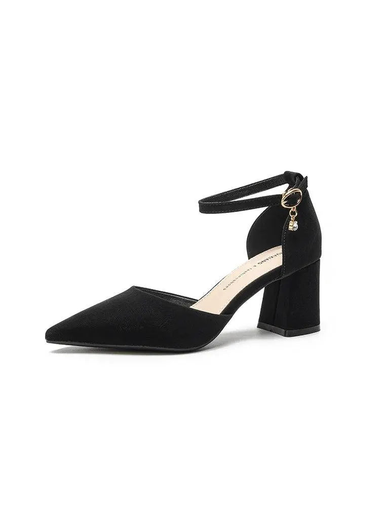 Chunky Heel Black Women Shoes French Winter Style 2022