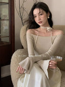 Off The Shoulder Slim Sweater Korean Chic Autumn Essential