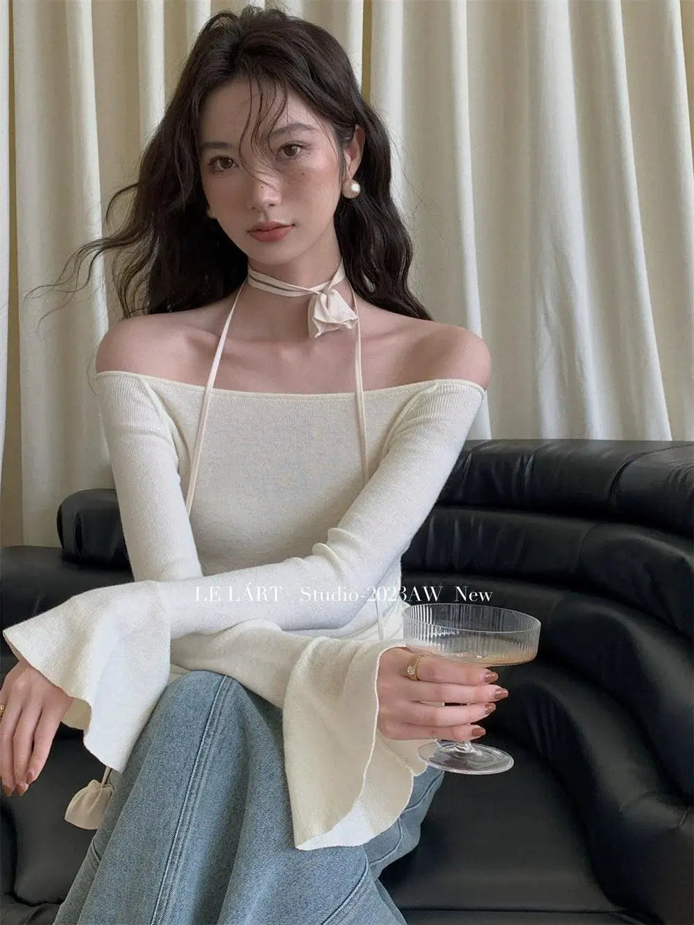 Off The Shoulder Slim Sweater Korean Chic Autumn Essential
