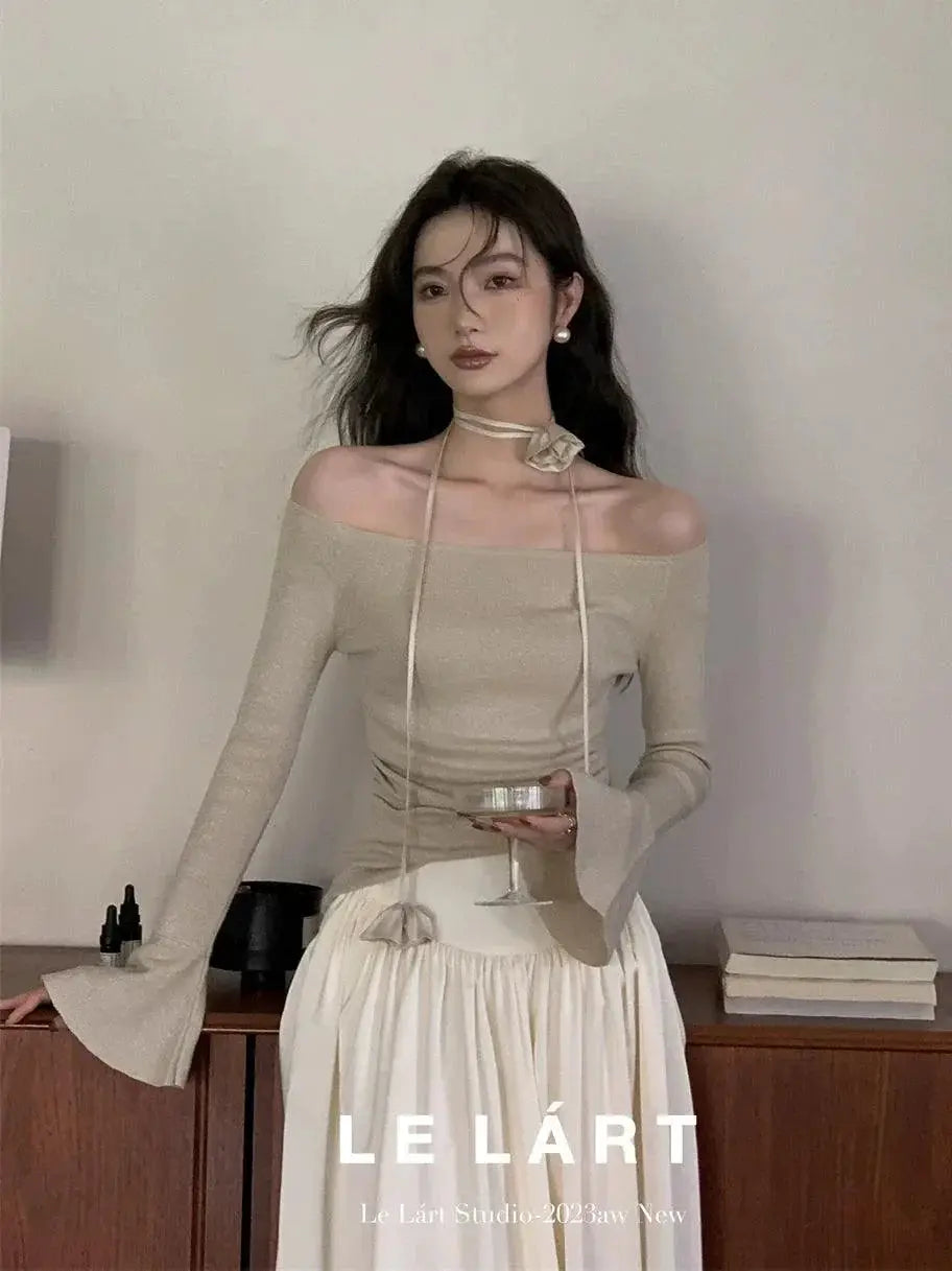 Off The Shoulder Slim Sweater Korean Chic Autumn Essential