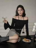 Off The Shoulder Slim Sweater Korean Chic Autumn Essential