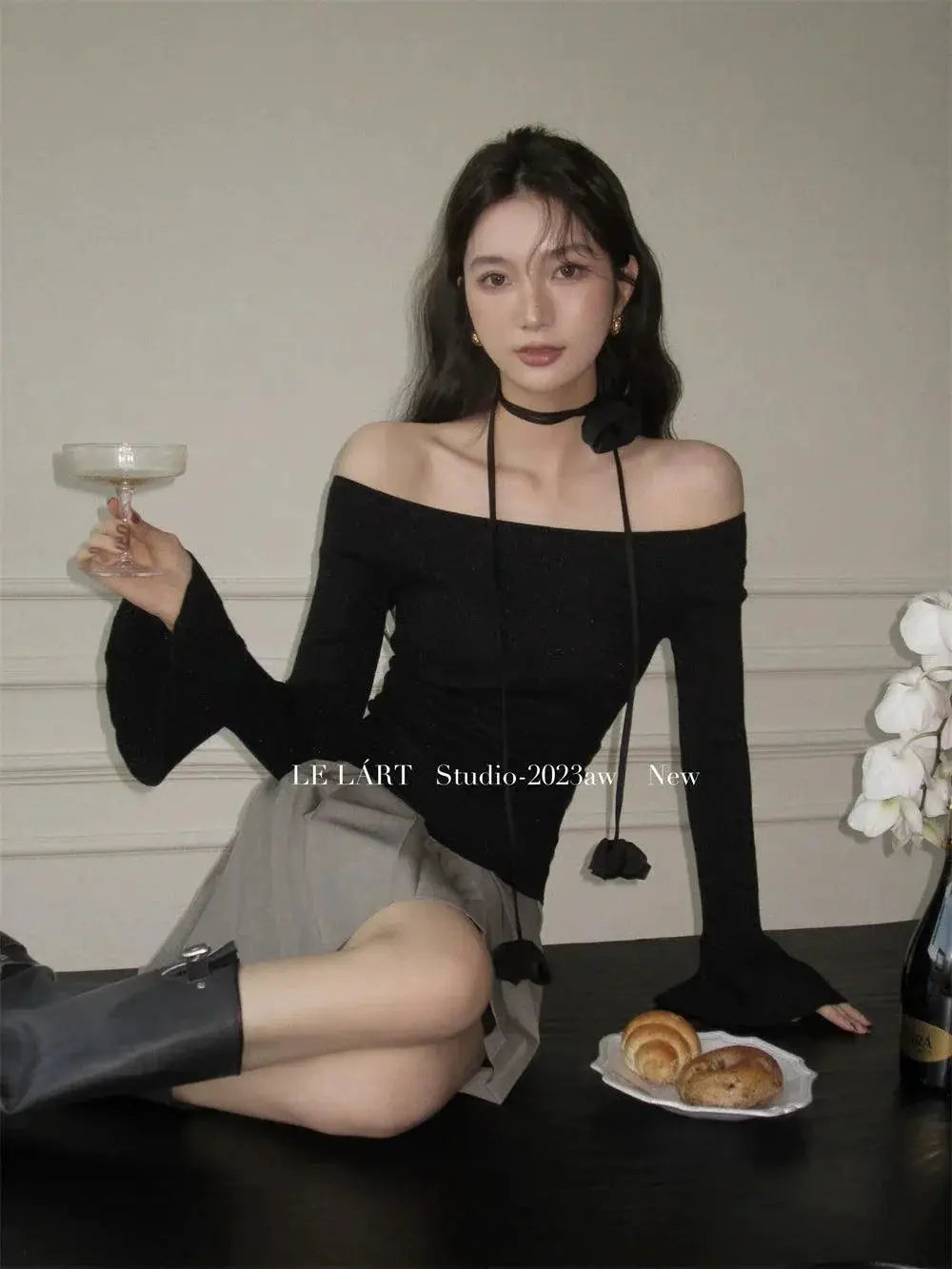 Off The Shoulder Slim Sweater Korean Chic Autumn Essential