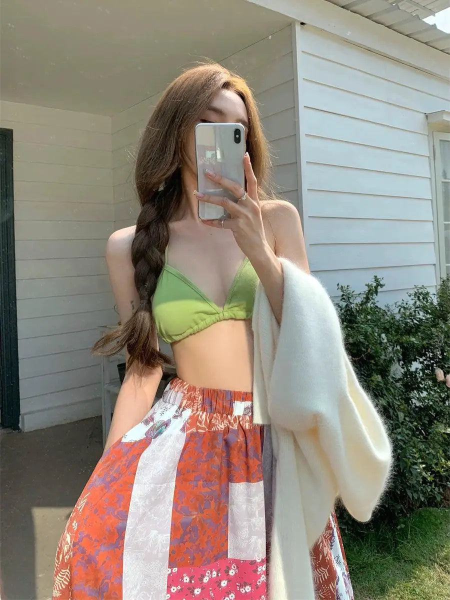 Sexy Vest Bikini Top Triangle Cup Halter Straps Vacation