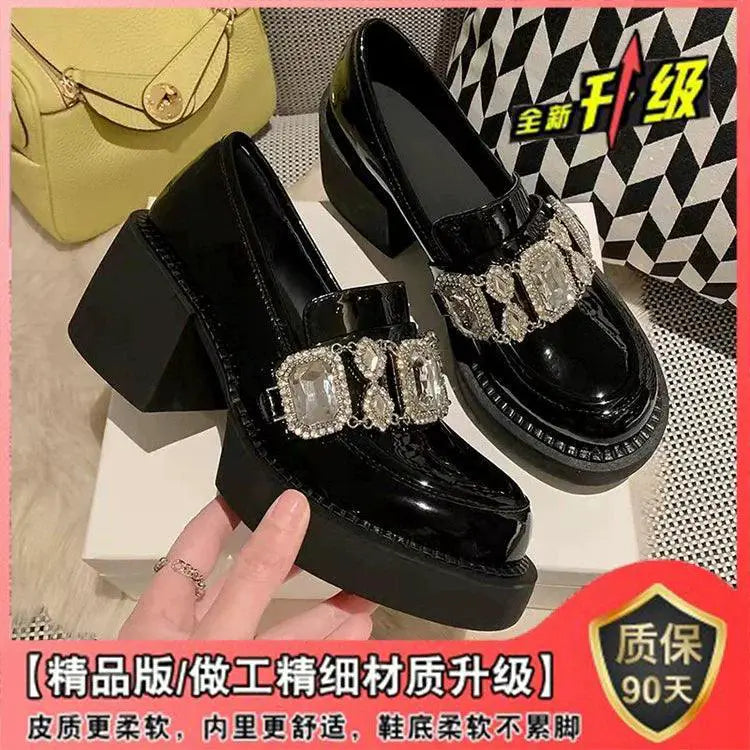French Chunky Patent Leather High Heels Waterproof Platform
