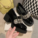French Chunky Patent Leather High Heels Waterproof Platform