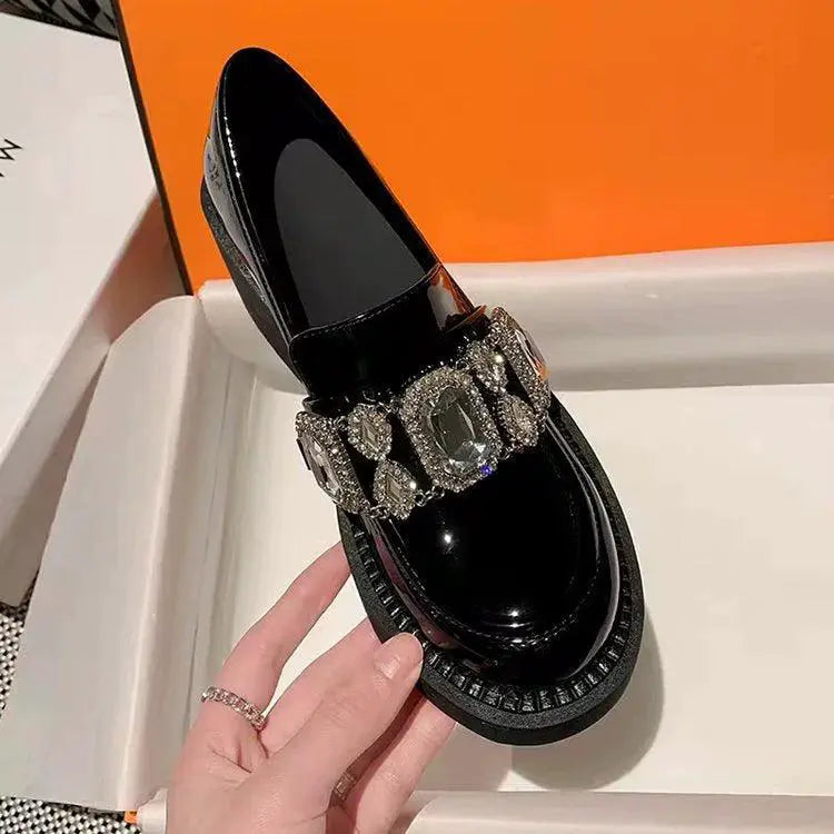French Chunky Patent Leather High Heels Waterproof Platform