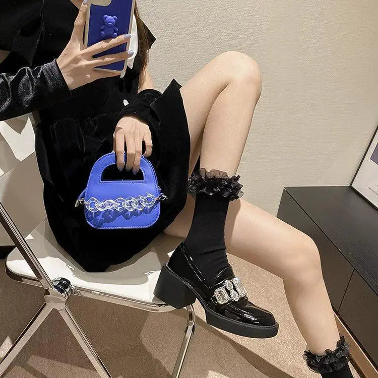French Chunky Patent Leather High Heels Waterproof Platform