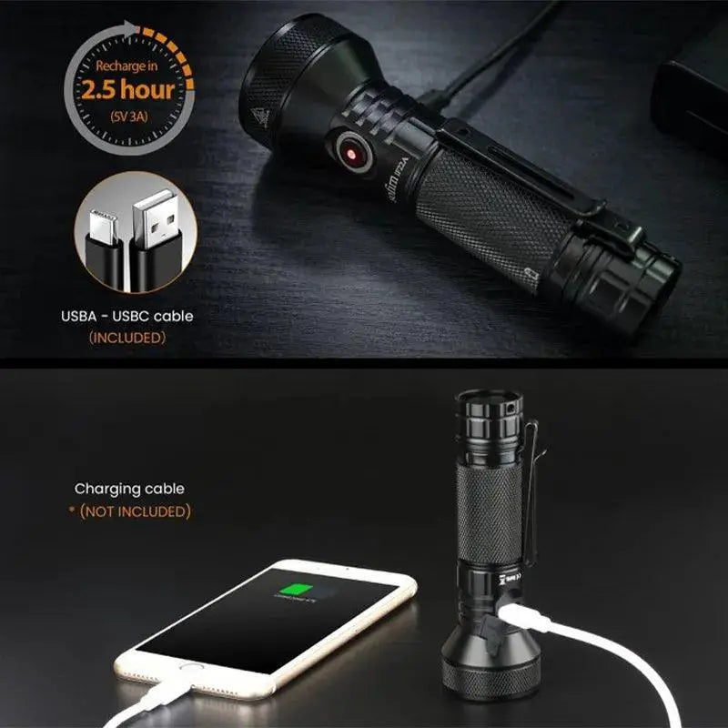 IF22A LED Flashlight USB Rechargeable Torch 2100 Lumens