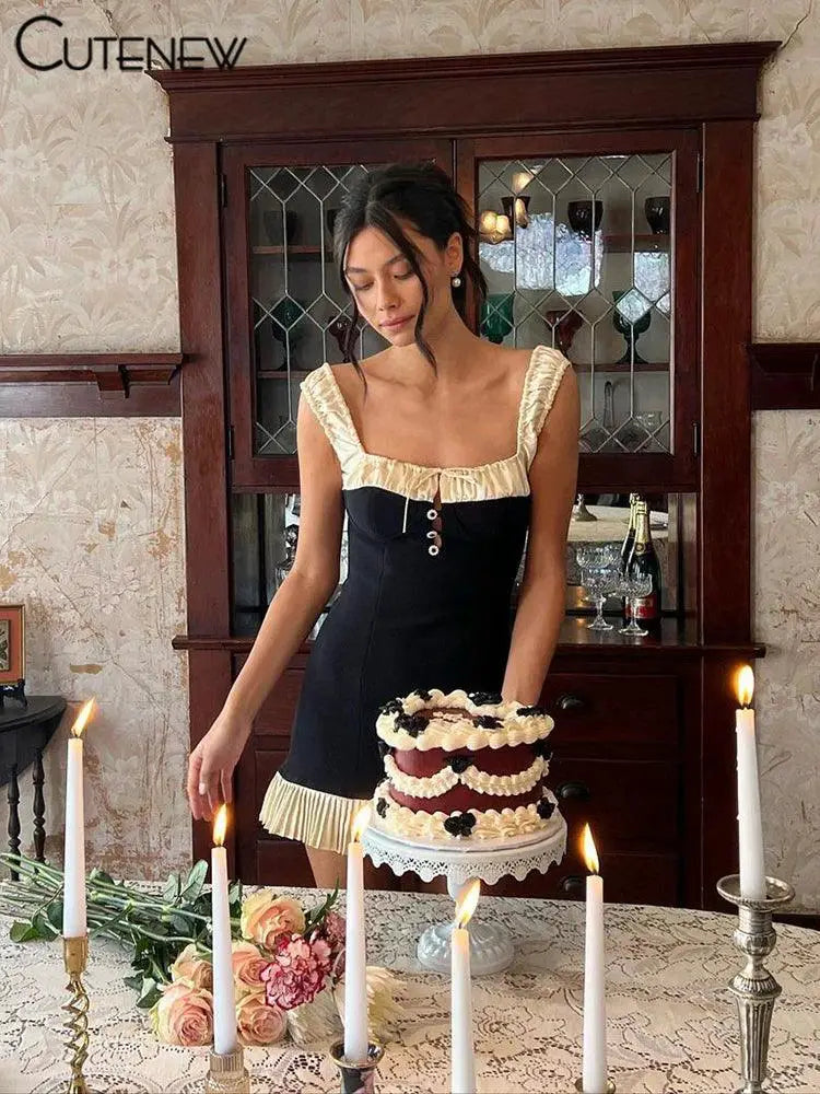 Midnight Elegance V Neck Pleated Mini Dress for Evening Wear