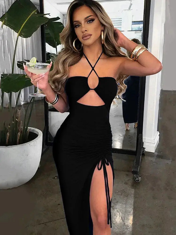 Sexy Backless Midi Dress For Night Club Sensation Glam